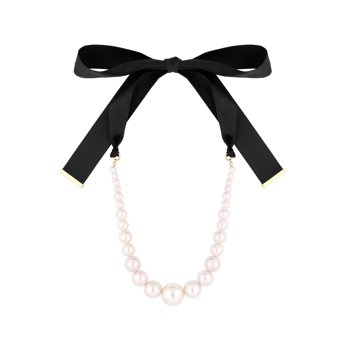 Cream Pearl Black Ribbon Necklace