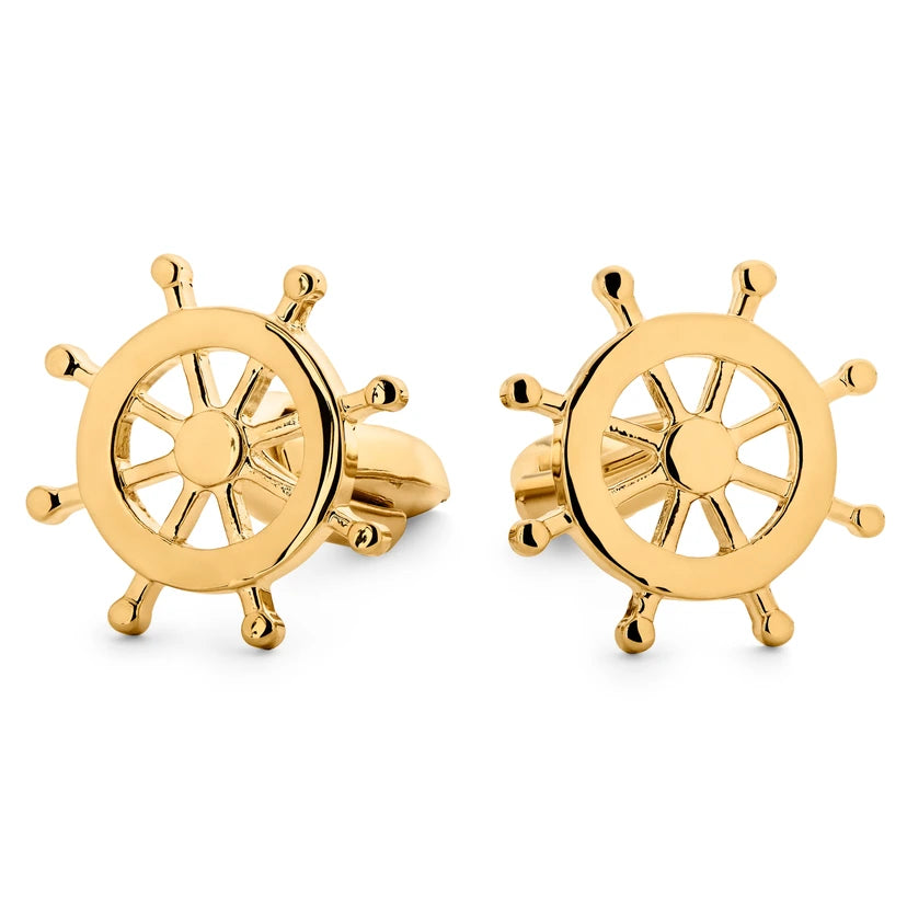Gold Tone Ship's Wheel Cufflinks - RSVP Uganda