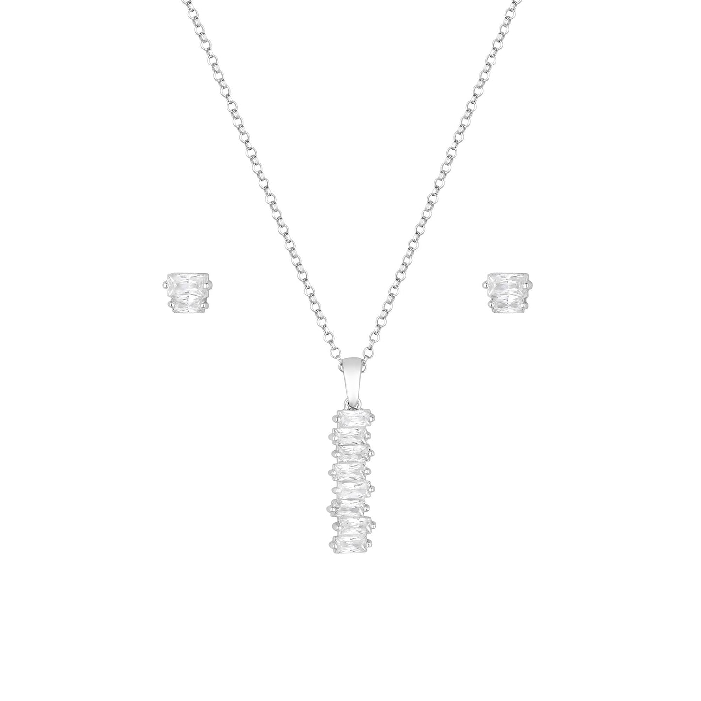 Sterling Silver 925 Cubic Zirconia Baguette Icicle Stick Set