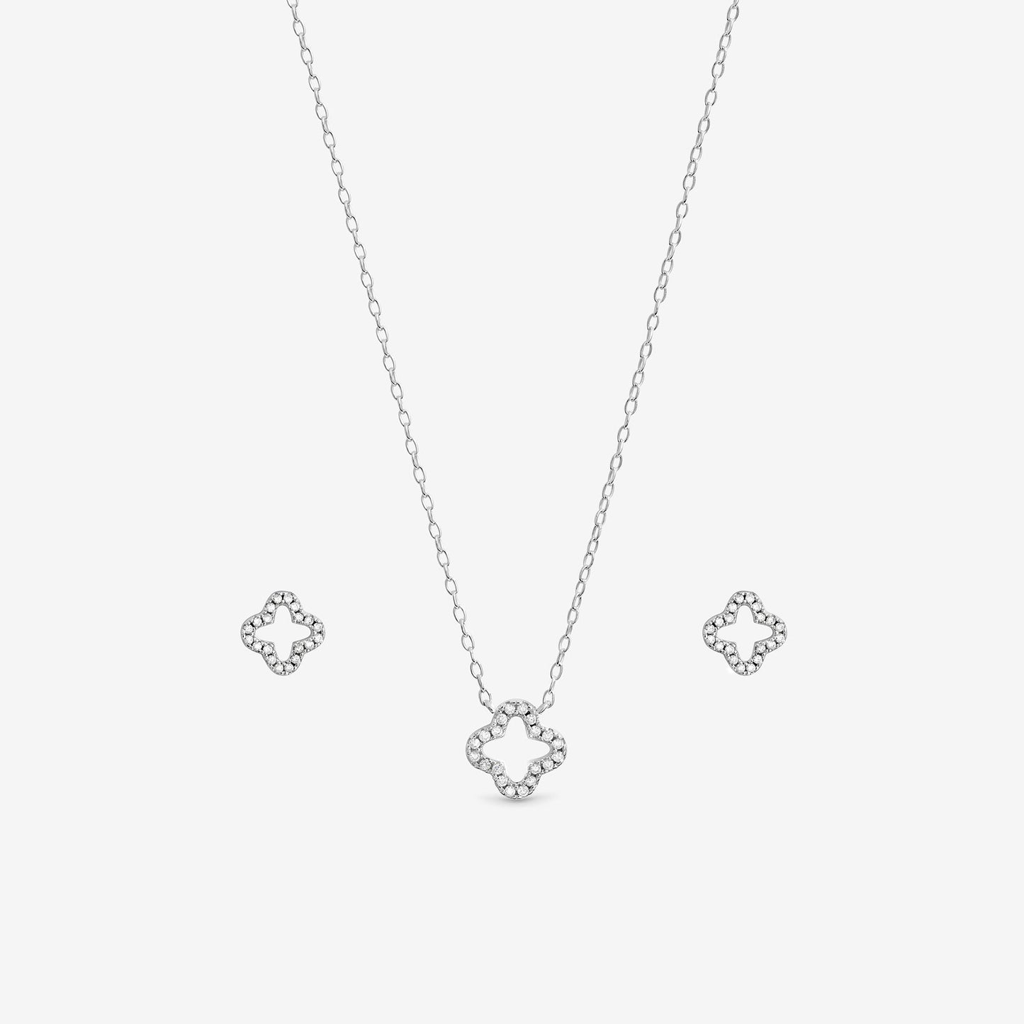 Sterling Silver 925 Cubic Zirconia Pave Open Clover Set