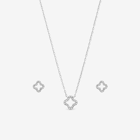 Sterling Silver 925 Cubic Zirconia Pave Open Clover Set