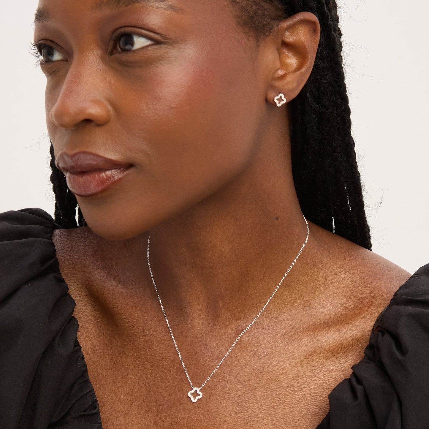 Sterling Silver 925 Cubic Zirconia Pave Open Clover Set