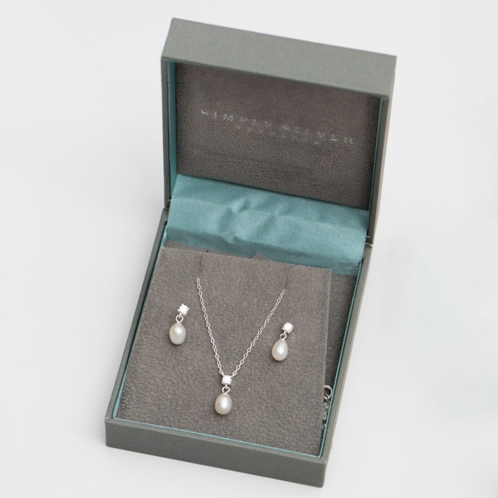 Sterling Silver 925 Freshwater Pearl And Cubic Zirconia Set