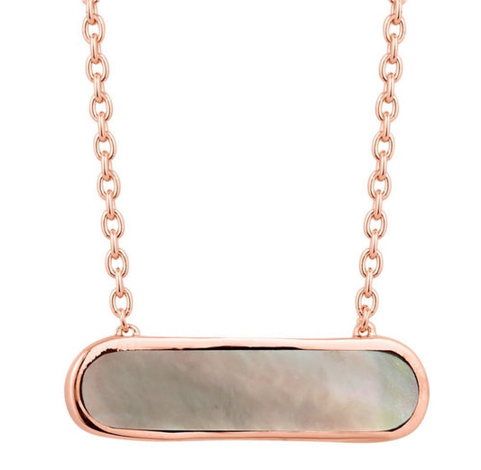 14ct Rose Gold Plated Sterling Silver Grey Agate Bar Necklace